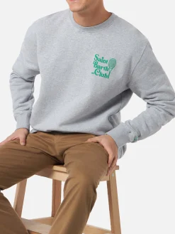 Graues Herren-Sweatshirt mit Rundhalsausschnitt und Saint Barth MC2 Club-Aufdruck