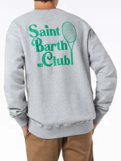 Graues Herren-Sweatshirt mit Rundhalsausschnitt und Saint Barth MC2 Club-Aufdruck