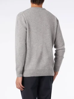 Graumelierter Herrenpullover mit Rundhalsausschnitt und St. Barth-Stickerei