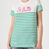 Grün gestreiftes Baumwoll-T-Shirt mit St. Barth-Stickerei