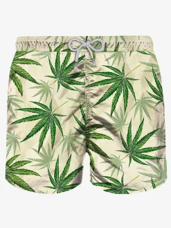 Grüne Blätter-Badeshorts mit Allover-Print