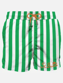 Grüne mittellange Badeshorts mit Stickerei