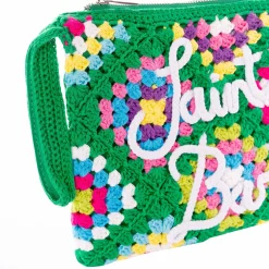 Grüne Parisienne-Häkelclutch mit Saint Barth