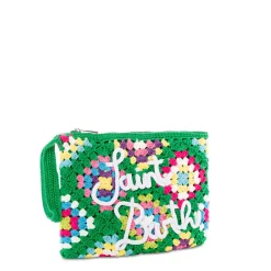 Grüne Parisienne-Häkelclutch mit Saint Barth