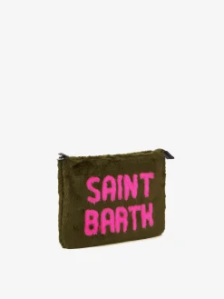 Grüne Parisienne-Umhängetasche Clutch aus Kunstfell