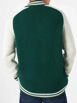 Grüne Strickbomberjacke im College-Stil