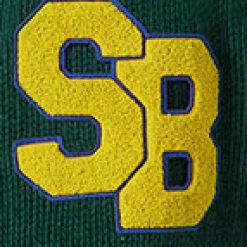 Grüne Strickbomberjacke im College-Stil