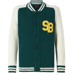 Grüne Strickbomberjacke im College-Stil