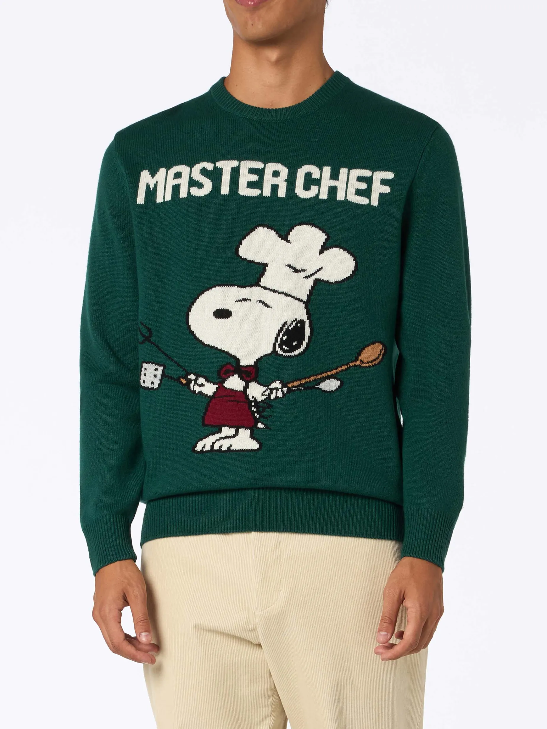 Grüner Herrenpullover Heron mit Snoopy Meisterkoch | SNOOPY PEANUTS SPECIAL EDITION