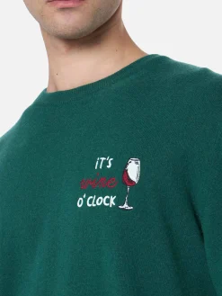 Grüner Herrenpullover Heron mit It's Wine O'Clock-Stickerei