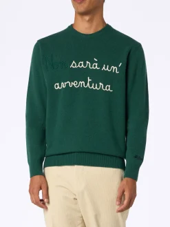 Grüner Herrenpullover Heron mit Stickerei Non sarà un'avventura