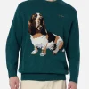 Grüner Herrenpullover Heron mit Basset Hound-Print