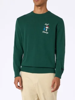 Grüner Herrenpullover Heron mit Snoopy Golf-Stickerei | SNOOPY PEANUTS SPECIAL EDITION