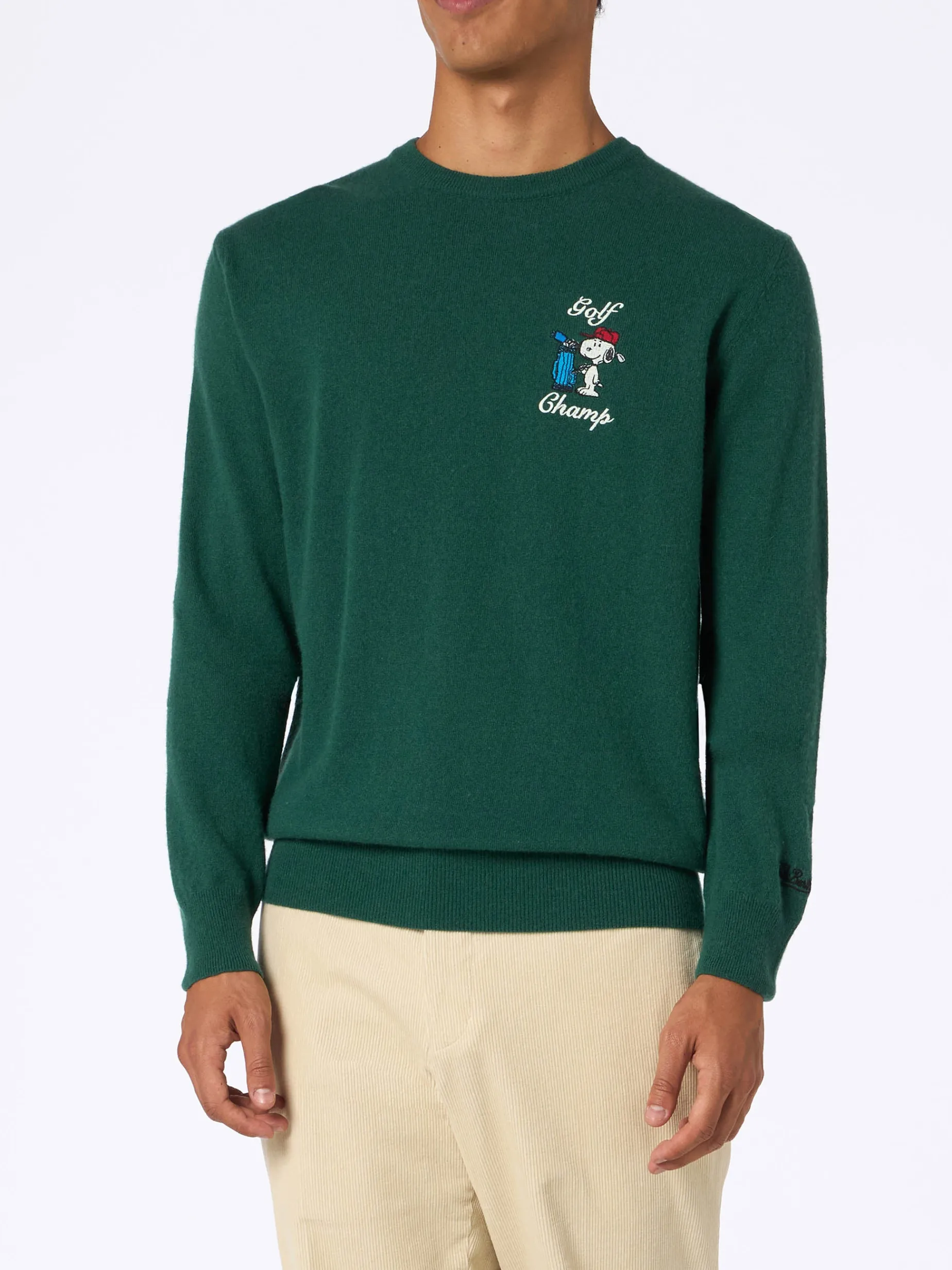 Grüner Herrenpullover Heron mit Snoopy Golf-Stickerei | SNOOPY PEANUTS SPECIAL EDITION