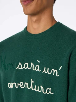 Grüner Herrenpullover Heron mit Stickerei Non sarà un'avventura