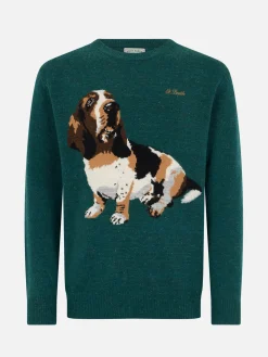 Grüner Herrenpullover Heron mit Basset Hound-Print