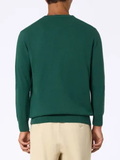 Grüner Herrenpullover „Heron“ mit „Time is Precious“-Stickerei