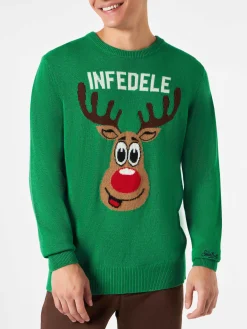 Grüner Herrenpullover mit Infedele-Aufdruck