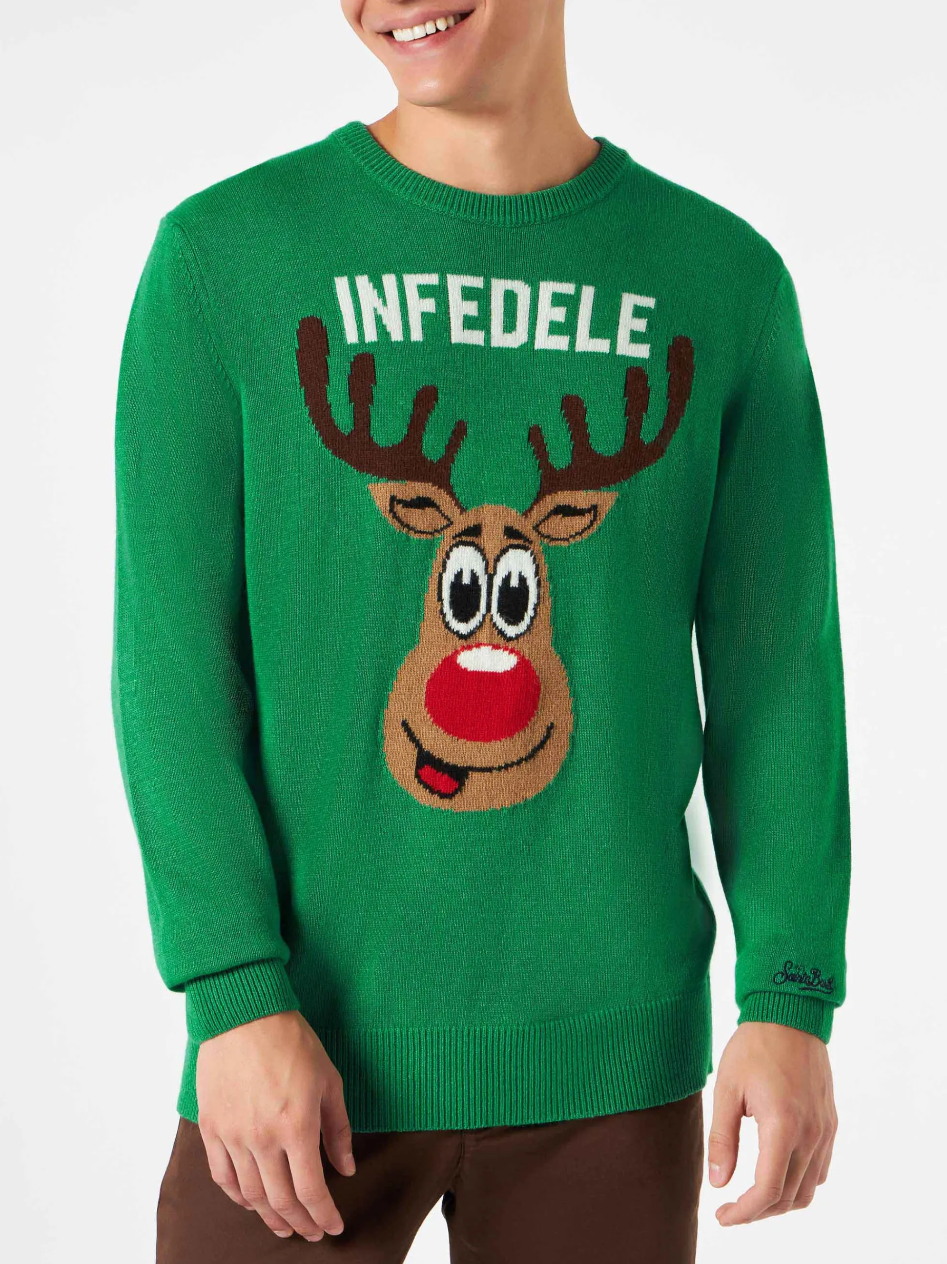 Grüner Herrenpullover mit Infedele-Aufdruck