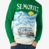 Grüner Herrenpullover mit St.Moritz-Postkartendruck
