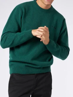 Grüner Herrenpullover mit Rundhalsausschnitt und St. Barth-Stickerei