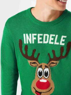 Grüner Herrenpullover mit Infedele-Aufdruck