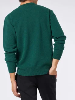 Grüner Herrenpullover mit Rundhalsausschnitt und St. Barth-Stickerei