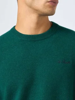 Grüner Herrenpullover mit Rundhalsausschnitt und St. Barth-Stickerei