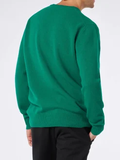 Grüner Herrenpullover mit Rundhalsausschnitt und St. Barth-Stickerei