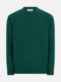 Grüner Herrenpullover mit Rundhalsausschnitt und St. Barth-Stickerei