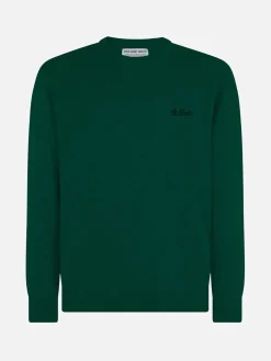 Grüner Herrenpullover mit Rundhalsausschnitt und St. Barth-Stickerei