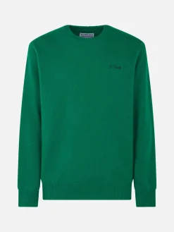 Grüner Herrenpullover mit Rundhalsausschnitt und St. Barth-Stickerei