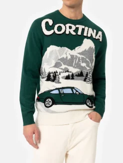 Grüner Pullover für Herren von Heron mit Cortina-Autopostkartendruck