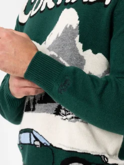 Grüner Pullover für Herren von Heron mit Cortina-Autopostkartendruck