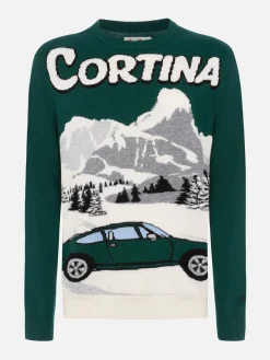 Grüner Pullover für Herren von Heron mit Cortina-Autopostkartendruck