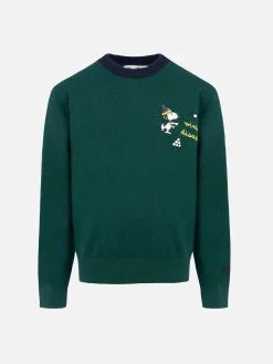 Grüner Rundhalspullover für Jungen Douglas Light mit Snoopy-Schneeball-Stickerei | SNOOPY PEANUTS SPECIAL EDITION