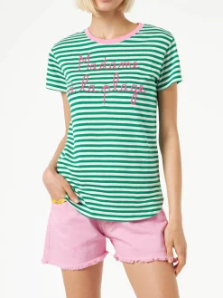 Grünes Baumwoll-T-Shirt mit Madame à la plage-Stickerei