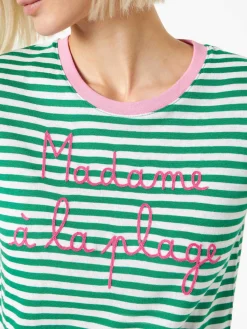 Grünes Baumwoll-T-Shirt mit Madame à la plage-Stickerei