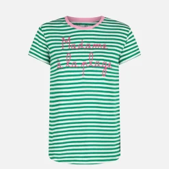 Grünes Baumwoll-T-Shirt mit Madame à la plage-Stickerei