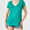 Grünes Damen-T-Shirt aus Leinen