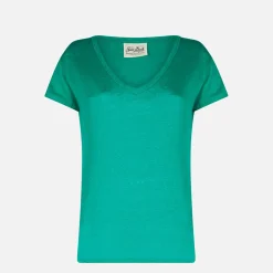 Grünes Damen-T-Shirt aus Leinen