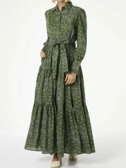 Grünes langes Bandana-Kleid für Damen von Jensen
