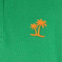 Grünes Piquet-Polo für Jungen mit orangefarbenem St. Barth-Logo