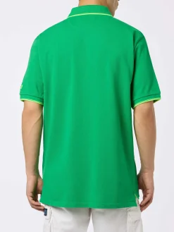 Grünes Poloshirt aus Baumwoll-Piqué für Herren, Beverly Hills, mit Palmenstickerei
