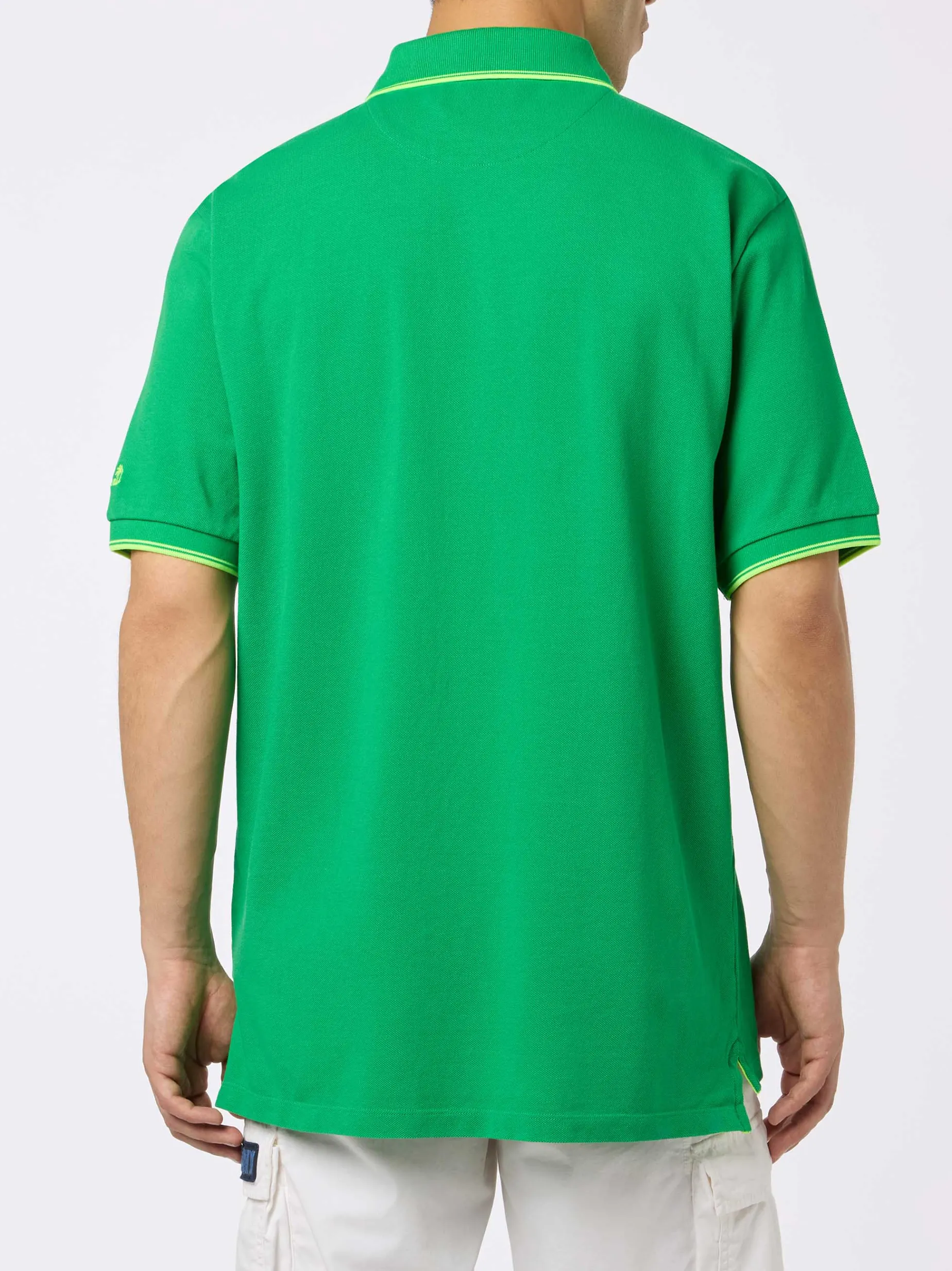 Grünes Poloshirt aus Baumwoll-Piqué für Herren, Beverly Hills, mit Palmenstickerei