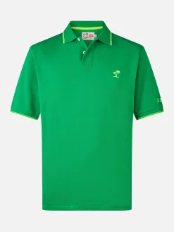 Grünes Poloshirt aus Baumwoll-Piqué für Herren, Beverly Hills, mit Palmenstickerei
