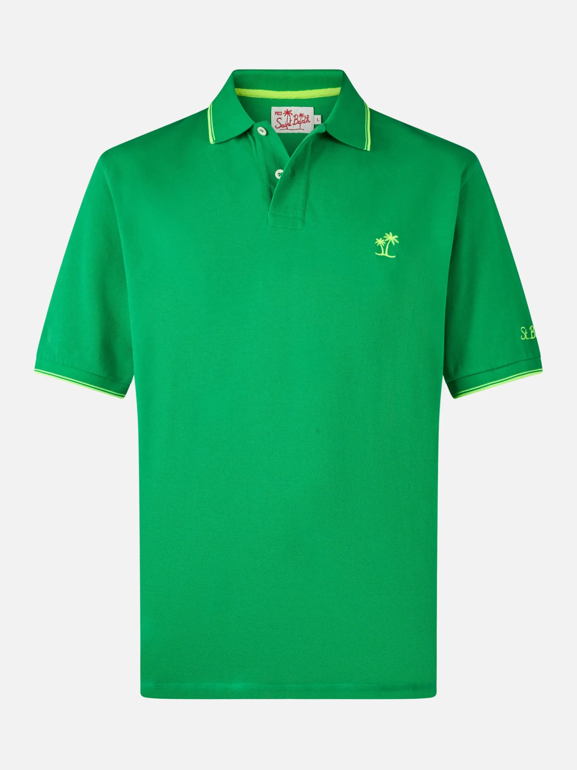 Grünes Poloshirt aus Baumwoll-Piqué für Herren, Beverly Hills, mit Palmenstickerei
