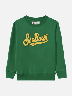 Grünes Sweatshirt für Jungen mit Frottee-Logo