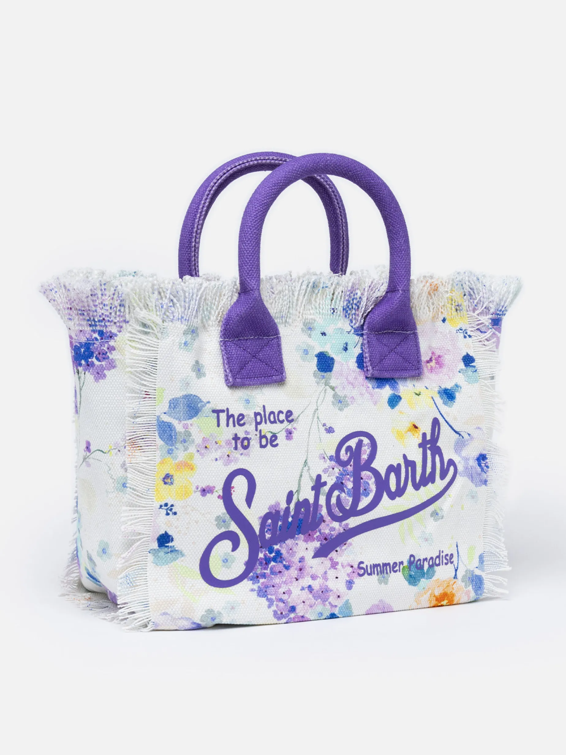Handtasche Colette aus Baumwollcanvas mit Aquarellblumen-Print