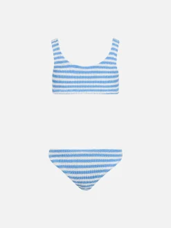 Hellblau gestreifter klassischer Crinkle-Bikini für Mädchen von Baker